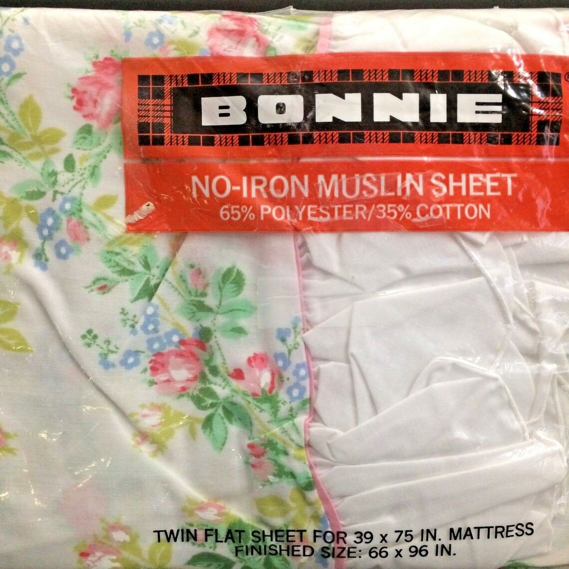 Bonnie No Iron Muslin Twin Flat Sheet White Pink Roses Floral Etsy