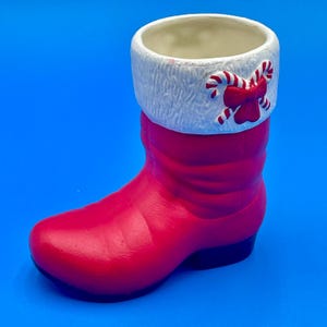 Handpainted Ceramic Santa Boot Planter Holiday Christmas Decor  5” Tall