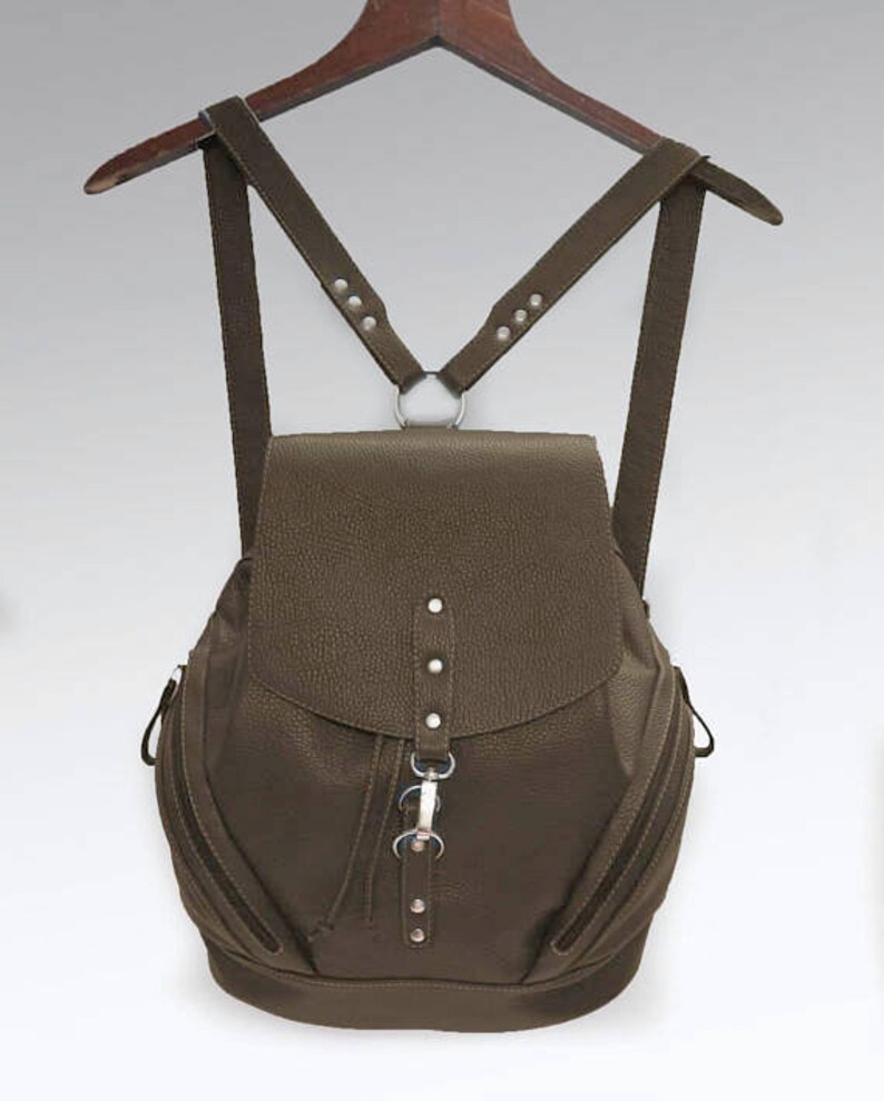 Leather backpack brown travel purse large leather shoulder bag