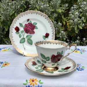 Royal Standard Red Velvet Teacup Trio in Mint Condition, Red Rose Teacup, English China, Gift for her for all Occasions,Valentines Gift