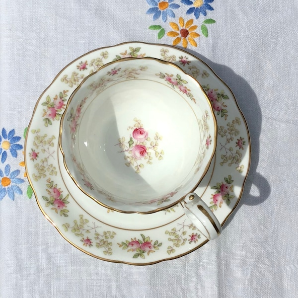 Coalport Antique Hand-Painted Pink rosebud footed Teacup and Saucer, Gift for Her, Afternoon Tea, Cottage Core, Special Mothers Day Gift
