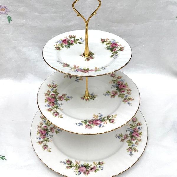 FULL SIZE Royal Albert Moss Rose 3 Tiered Cake Stand, Afternoon Tea Stand, Cupcake Stand, Cottage Core, Special Mothers Day Gift