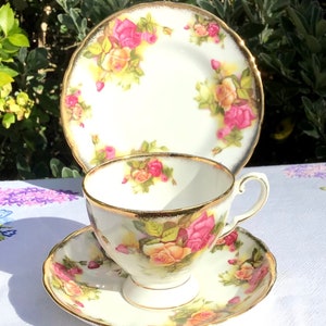 Royal Tuscan Vintage English Fine China Tea Cup Trio, Pretty Pink Floral Teacup, Gift for Her, Tea Party, Afternoon Tea, Valentines Gift