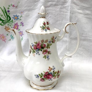 Royal Albert Moss Rose 1st Ed 1 1/2 pint Coffee Pot Fine English China, Tea Pot, Gift for Her, Afternoon Tea, Sustainable Mothers Day Gift