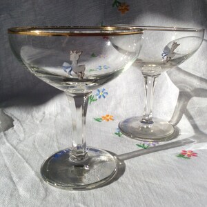Babycham glasses Set of 2 1950s Vintage champagne coupe glasses, vintage barware, retro cocktail glasses, Gifts for her, Birthday Gift