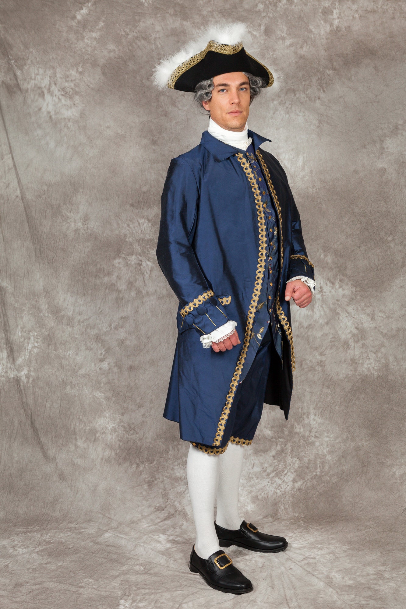 Costume Da Duca Blu E Oro - Abito D'Epoca Per Uomo Adulto, Ideale Per Carnevale E Feste - Foto 9