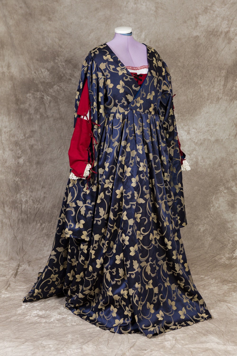 Renaissance Corset Dress Grey Jacobean Floral Corset Dress With