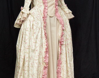 Robe a la francaise Rococo Dress Saque Gown Cotton, Custom sized