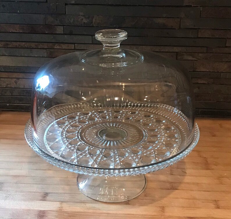 Vintage Cake Plate Cake Plate With Glass Dome Top Federal Glass Windsor Clear Cake Plate Vintage Glassware