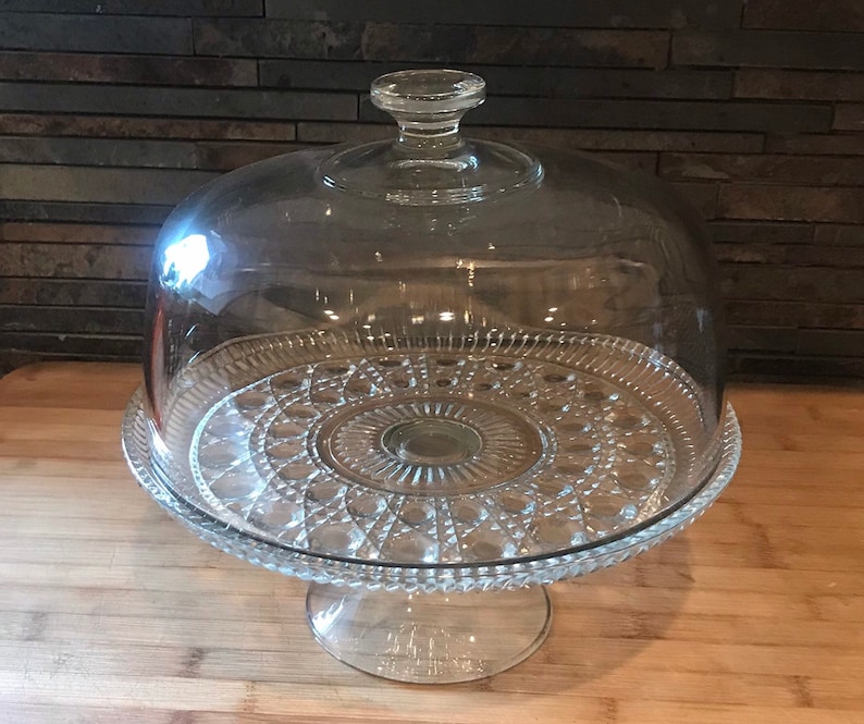 Vintage Cake Plate Cake Plate With Glass Dome Top Federal Glass Windsor Clear Cake Plate Vintage Glassware