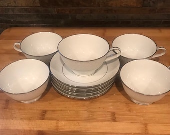 Noritake Cups And Saucers, Buckingham Noritake China, White Classic China, Formal Dining, Discontinued Noritake China