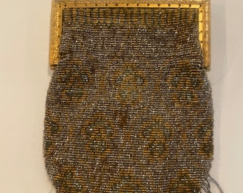 Antique Micro Beaded Purse, Antique, Antique Evening Bag,Gold Purse, French Purse