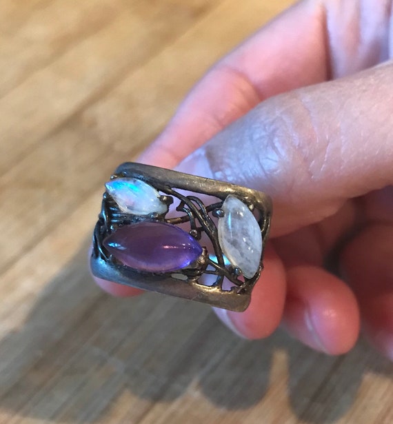 Sterling Multi Stone Ring, Purple Stone and Irides