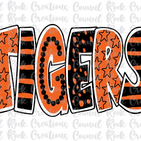 Tigers Fun Mascot PNG, School Spirit, Team Spirit, Digital Gile, Sublimation Download, DTF, Orange, Black