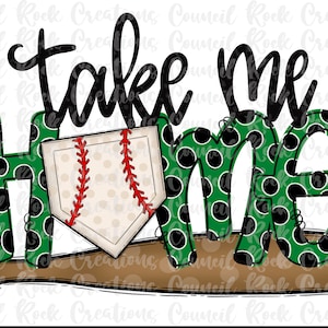 Take Me Home PNG, Baseball, Polka Dot Doodle Buchstaben, Grün und Schwarz, Spieltag, Schulgeist, digitale Datei, Sublimationsdownload, DFT