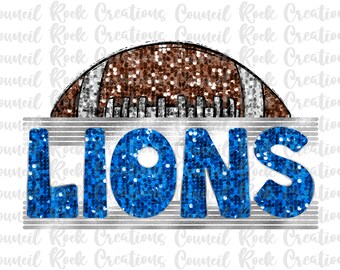 Lions Sequin Bling Football PNG, School Spirit, Mascot, Digital File, Sublimation Download, DTF