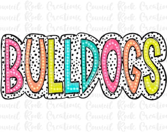 Bulldogs PNG, Colorful, Dalmatian Dots, Mascot, School Spirit, Team Spirit, Digital Gile, Sublimation Download, DTF