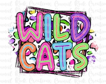 Wildcats PNG, Colorful Cheetah Print, School Spirit, Team Spirit, Digital File, Sublimation Download, DTF