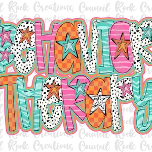 Verhaltenstherapie png, Bunt, Kariert, Zebradruck, Dalmatiner Punkte, Handlettering, Beruf, Digitale Datei, Sublimation, DTF