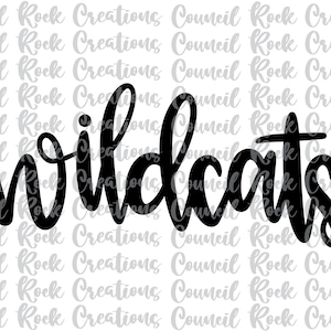 Wildcats handgeletterde png, schoolgeest, mascotte, digitaal bestand, sublimatie downloaden, dtf