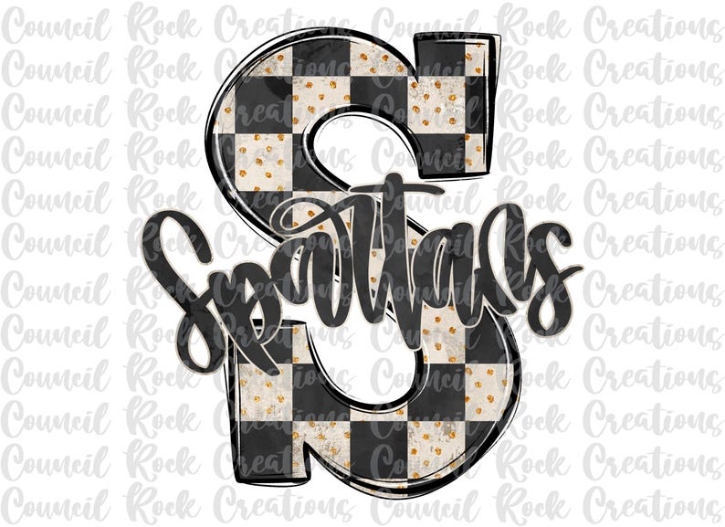 Spatans Cursive Spartans PNG, Checkered, Gold Glitter Dots, Hand Lettered, Mascot ...