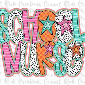 Schul Krankenschwester png, bunt, kariert, Zebradruck, Dalmatiner Punkte, handbeschriftet, digitale Datei, Sublimation, DTF