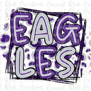 Eagles PNG, Doodle Letters, Cheetah Splash Frame, School Spirit, Digital File, Sublimation Download, DTF, Mascot
