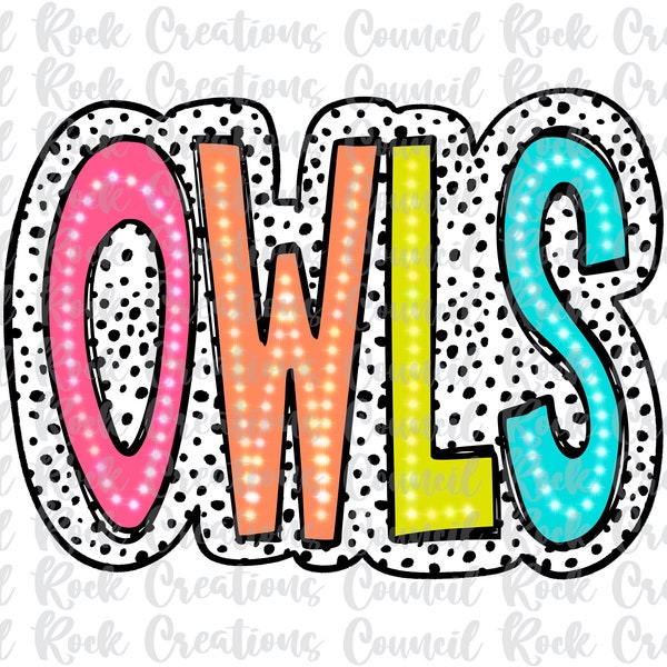 Owls PNG, Colorful, Dalmatian Dots, Mascot, School Spirit, Team Spirit, Digital Gile, Sublimation Download, DTF