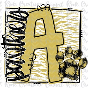 A Panthers PNG,  Paw, Animal Print, Doodle Letter, School Spirit, Digital File, Sublimation Download, DTF