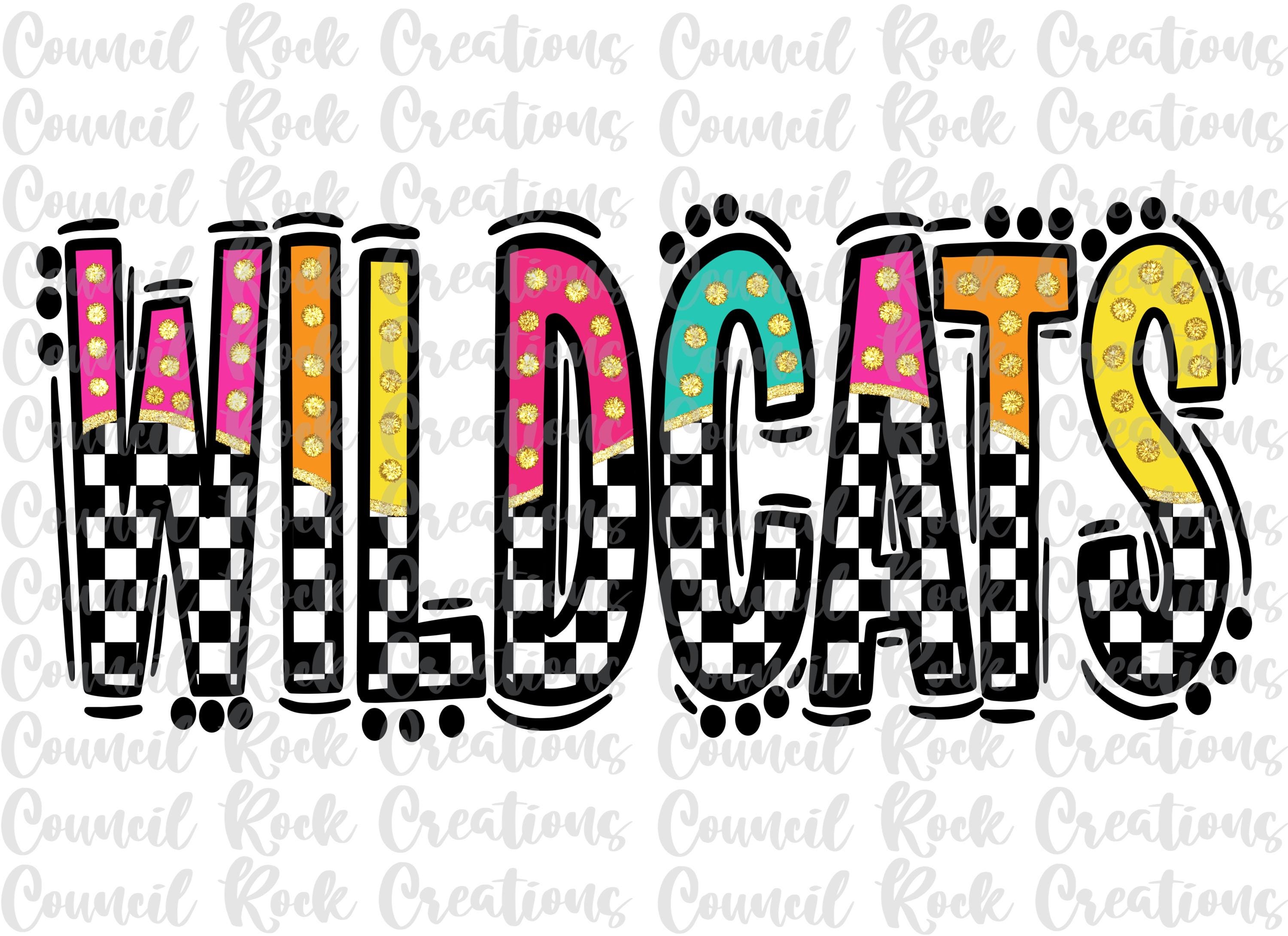 Wildcats Png, Checkered, Bright Doodle Letters, Glitter Gold Dots ...