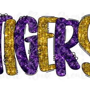Sequin Glitter Bling Tallassee Tigers PNG | Doodle Letters | School Spirit | Digital File | Sublimation Download
