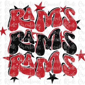 Retro Rams PNG, Distressed, Stars, School Spirit, Team Spirit, Digital File, Sublimation Download, DTF