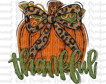 Zucca del ringraziamento PNG, filato finto, fiocco leopardato, glitter, scritta a mano, ringraziamento, autunno, download a sublimazione, DTF