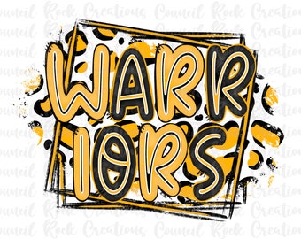 Warriors PNG, Doodle Letters, Cheetah Splash Frame, School Spirit, Digital File, Sublimation Download, DTF, Mascot