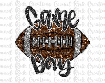 Game Day Glitter Bling Football PNG, School Spirit, Mascot, Digital File, Sublimation Download, DTF