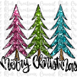Merry Christmas PNG | Glitter Bling Trees | Digital File | Sublimation Download | DTF