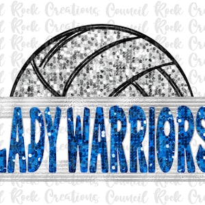 Lady Warriors Sequin Bling Volleyball PNG, School Spirit, Mascot, Digital File, Sublimation Download, DTF