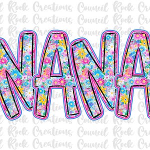 Nana png, Flores silvestres, Letras a mano, Día de la Madre, Archivo digital, Sublimación, DTF