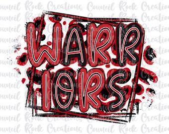 Warriors PNG, Doodle Letters, Cheetah Splash Frame, School Spirit, Digital File, Sublimation Download, DTF, Mascot