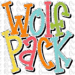 Wolfpack PNG, Colorful, Squiggles, School Spirit, Mascot, Digital File, Sublimation, DTF
