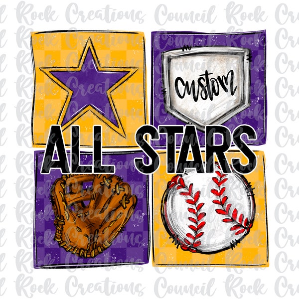 Custom Made to Order Baseball Softball All Stars PNG, School Spirit, Team Spirit, Sublimation, DTF, Home Plate, Glove, Checkered