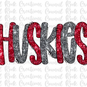 Huskies Sequin Glitter Bling PNG | Doodle Letters | School Spirit | Digital File | Sublimation Download