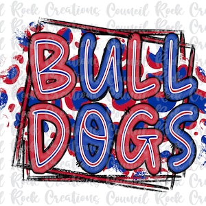 Bulldogs PNG, Doodle Letters, Cheetah Splash Frame, School Spirit, Digital File, Sublimation Download, DTF, Mascot