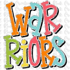Warriors PNG, Colorful, Squiggles, School Spirit, Mascot, Digital File, Sublimation, DTF