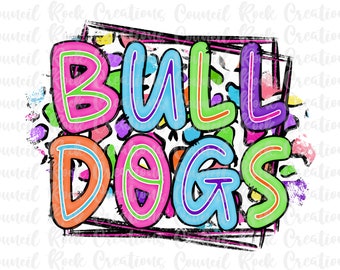 Bulldogs PNG, Colorful Cheetah Print, School Spirit, Team Spirit, Digital File, Sublimation Download, DTF