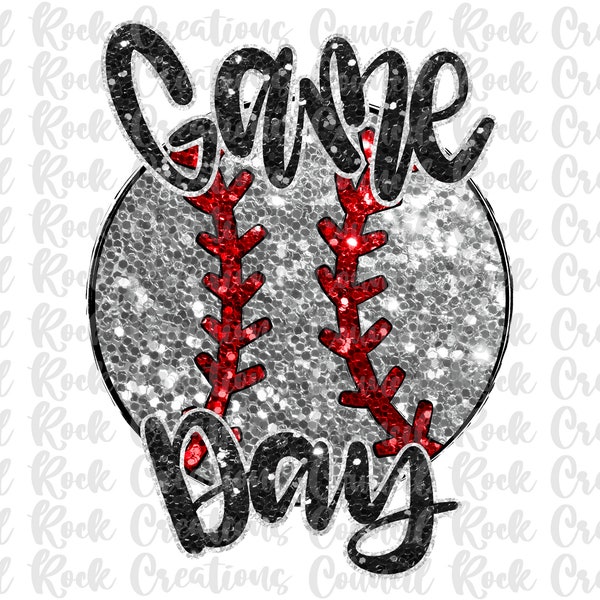 Game Day Glitter Bling Baseball PNG, School Spirit, Mascot, Digital File, Sublimation Download, DTF