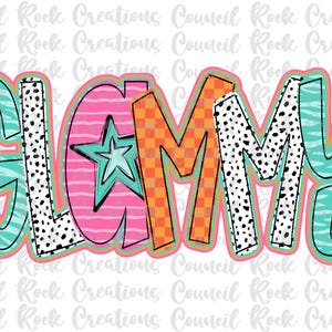 Glammy png, Bunt, Kariert, Zebradruck, Dalmatiner Punkte, Handbeschriftet, Muttertag, Digitale Datei, Sublimation, DTF