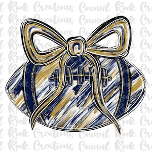 Football PNG, Navy Gold Brushstrokes, Bow, Glitter, School Spirit, Digital File, Sublimation, DTF