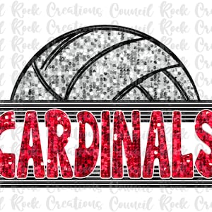 Cardinals Sequin Bling Volleyball PNG, School Spirit, Mascot, Digital File, Sublimation Download, DTF