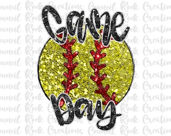 Game Day Glitter Bling Softball PNG, School Spirit, Mascot, Digital File, Sublimation Download, DTF